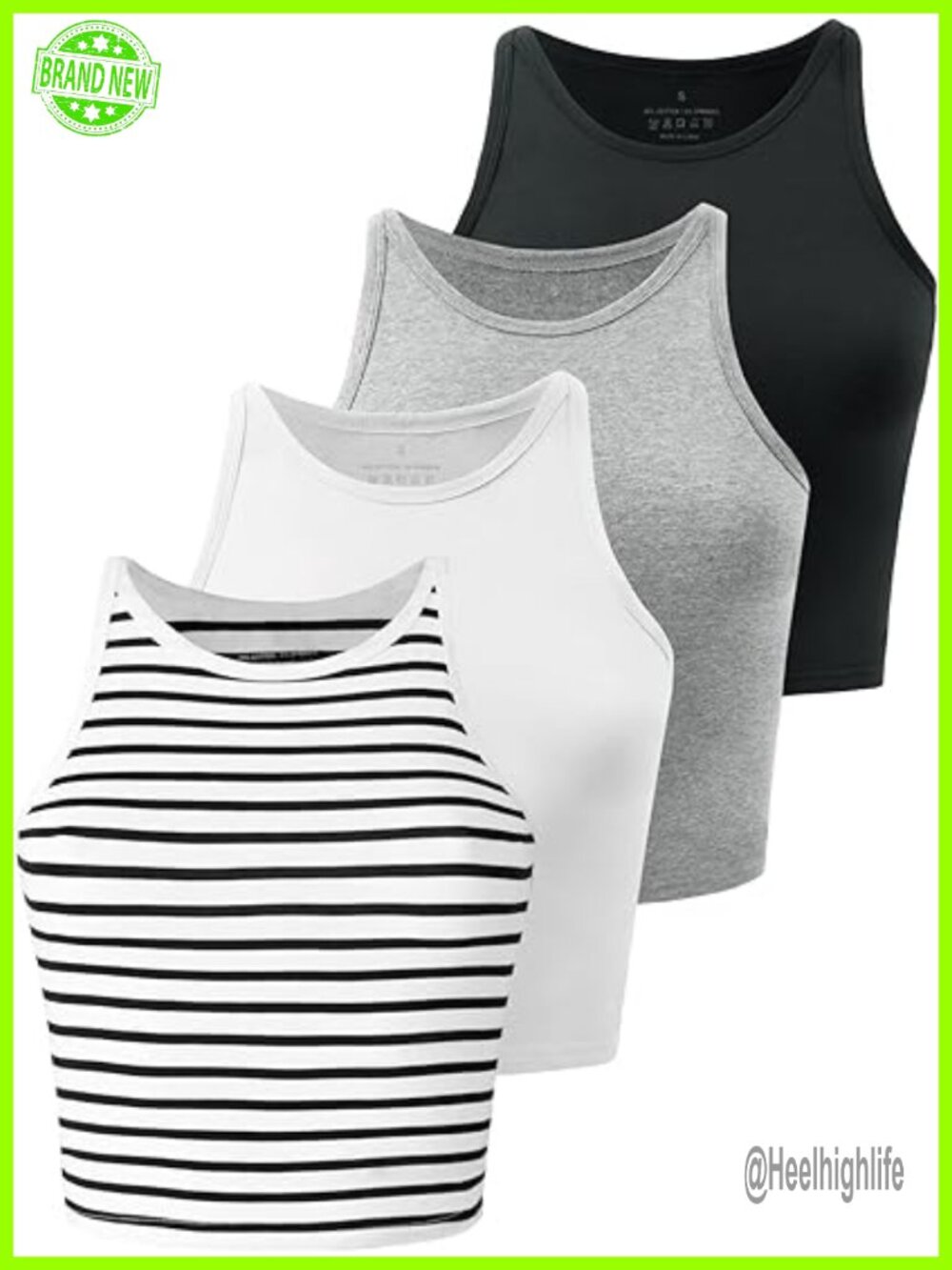 Cotton & Spandex Workout Crop Tank Tops High Neck Camisole Yoga Shirts 4 Pack